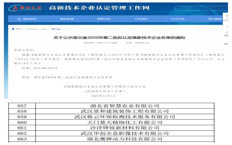 湖北省智慧农业有限公司喜获国家高新技术企业认定